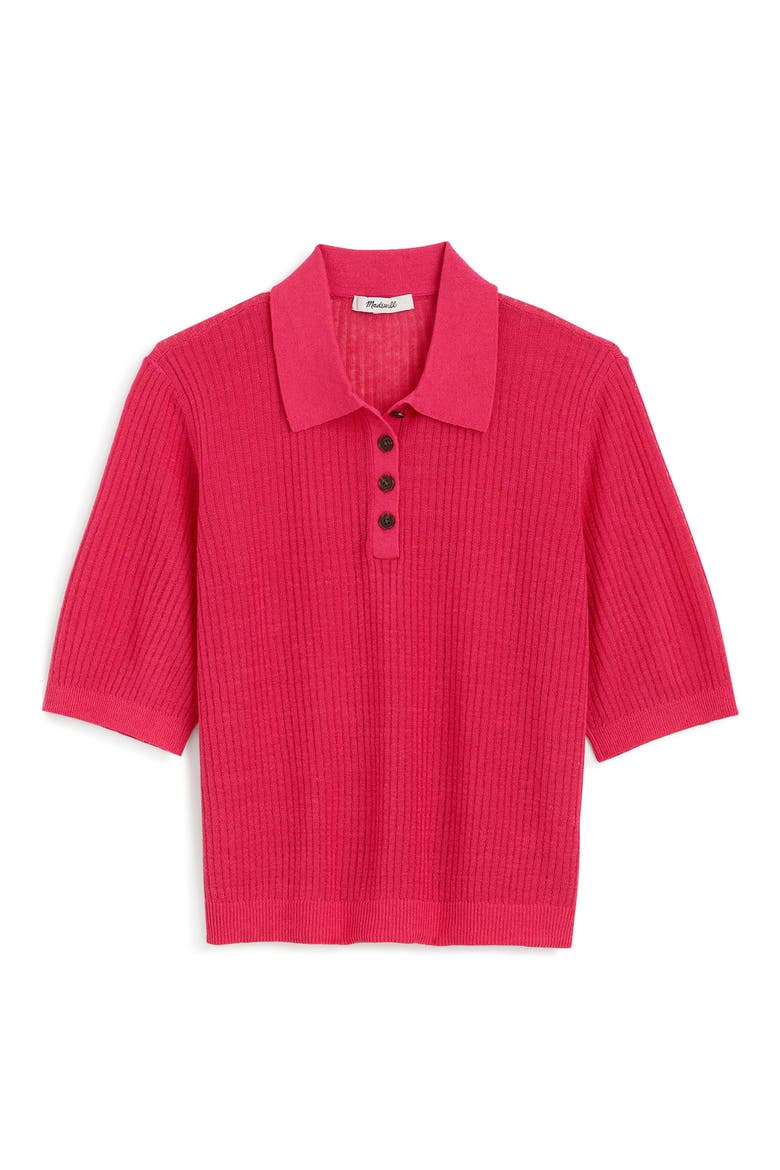 Short Sleeve Polo Sweater, Alternate, color, BRIGHT PINK