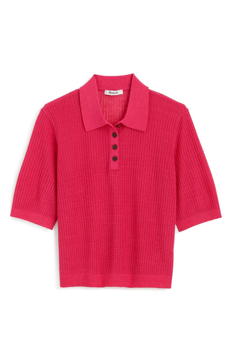 Madewell Short Sleeve Polo Sweater, Alternate, color, Bright Pink