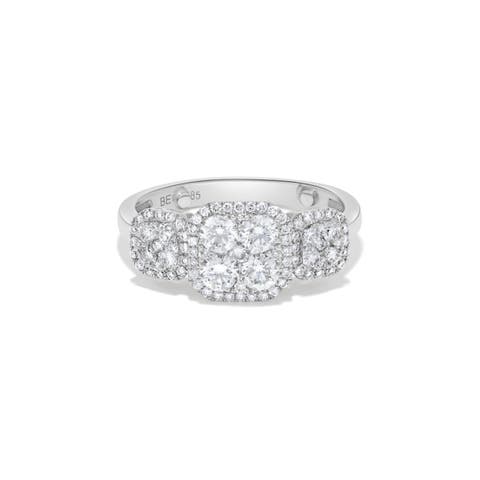 Triple Cushion-Shaped Round Diamond Cluster Ring in 14K White Gold