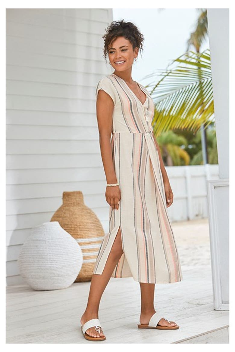 Women's Striped V-Neck Dress, Alternate, color, Multi Striped