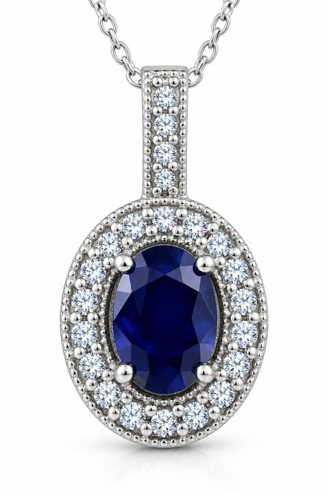 Oval Blue Sapphire Diamond Solitaire Pendant 14k Gold Lab Grown Necklace