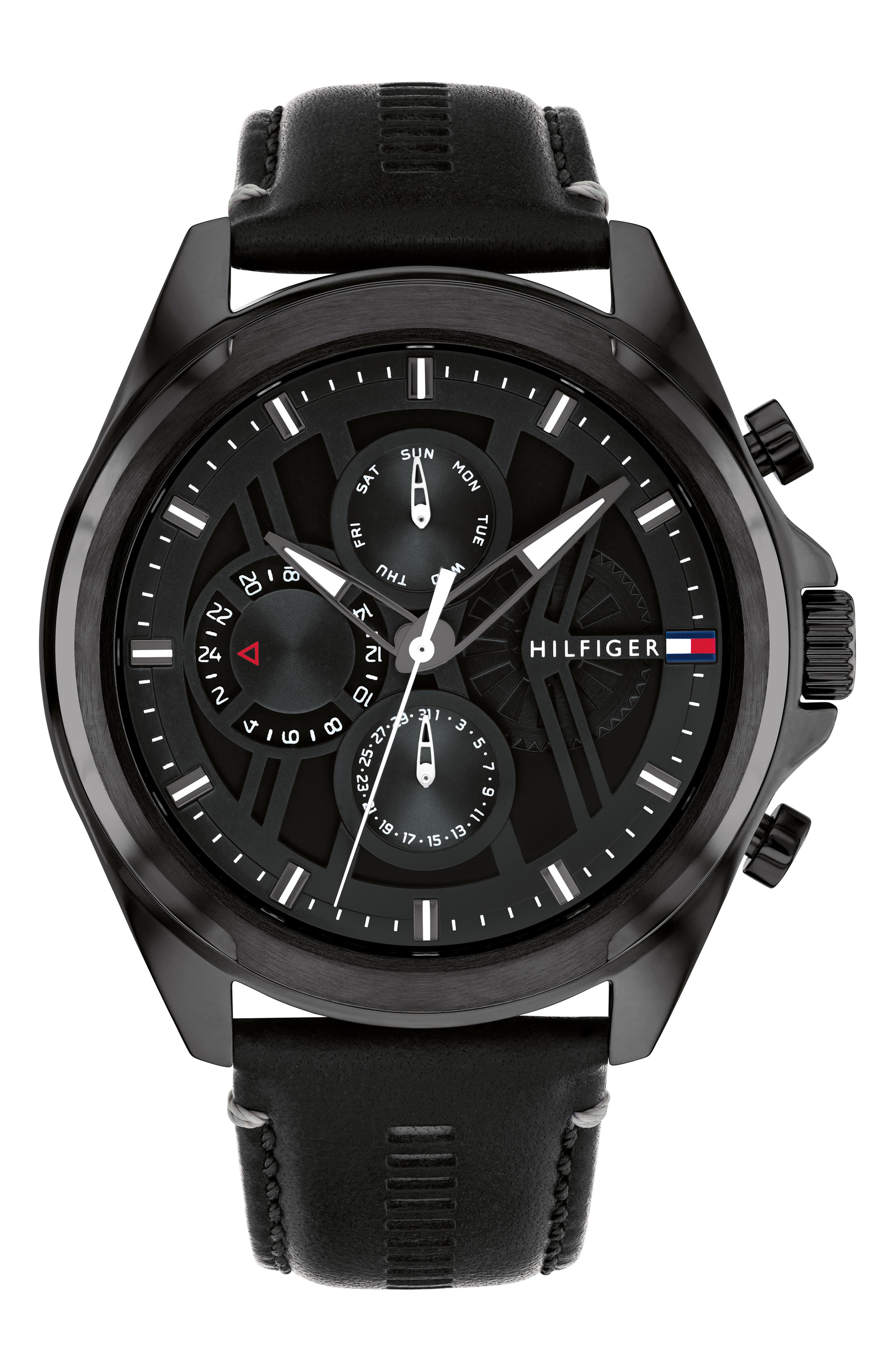 Jax Multifunction Leather Strap Watch