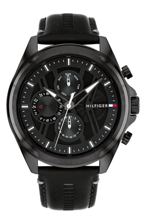 Jax Multifunction Leather Strap Watch