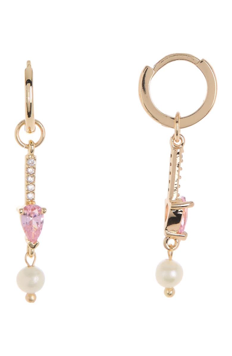 NORDSTROM RACK Pink CZ & Imitation Pearl Drop Earrings, Main, color, 
