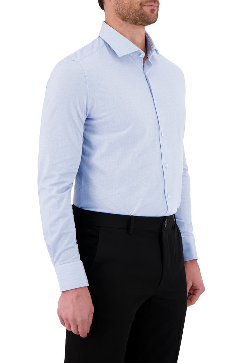 Modern Fit Herringbone Print Comfort Stretch Knit Dress Shirt, Alternate, color, LIGHT BLUE