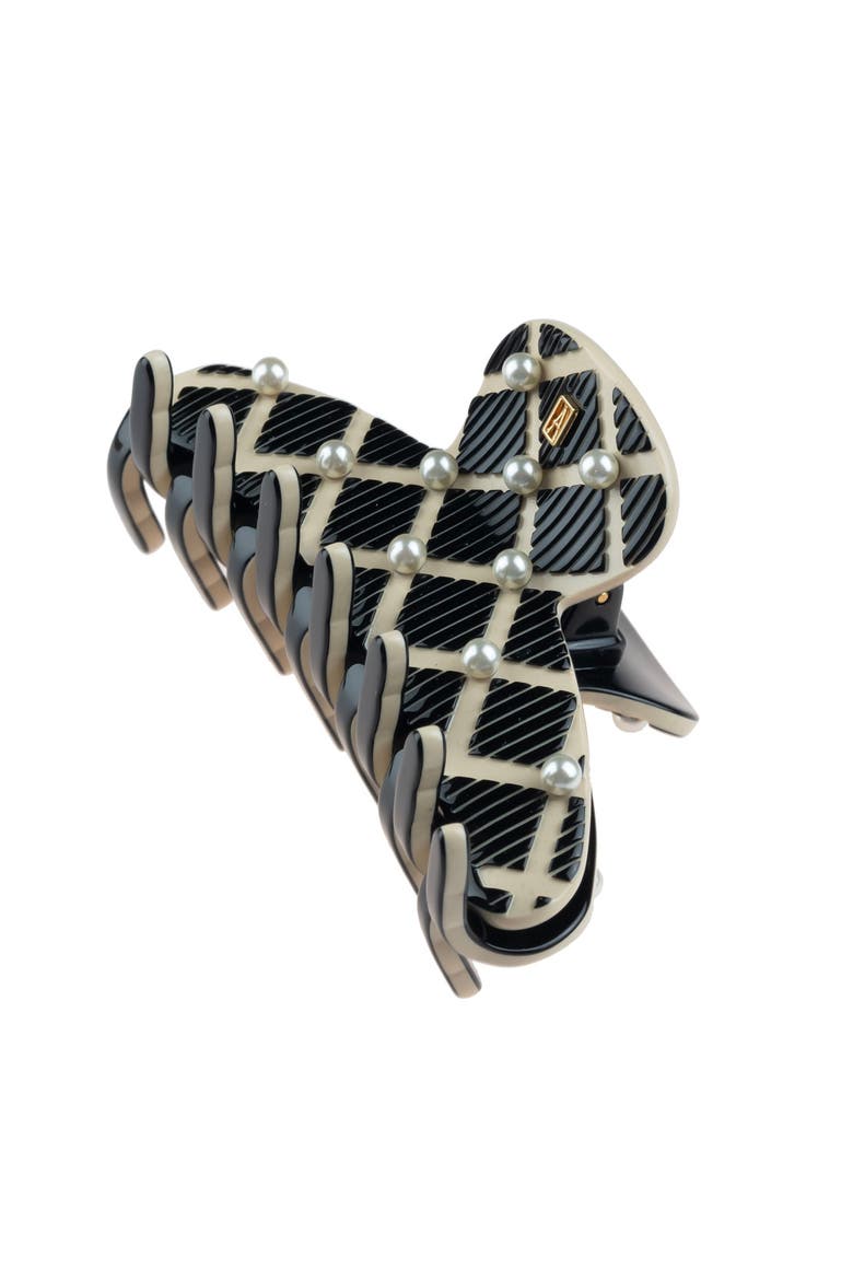 Jasmin Medium Acetate and Small Pearls Hair Clip, Alternate, color, Black and Beige