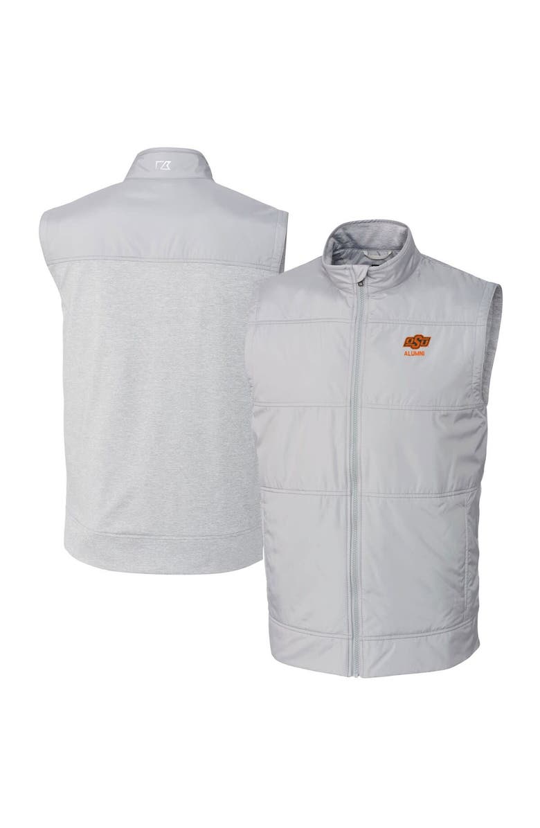 Cutter & Buck Men's Cutter & Buck  Gray Oklahoma State Cowboys Alumni Logo Stealth Hybrid Quilted Windbreaker Full-Zip Vest, Main, color, 