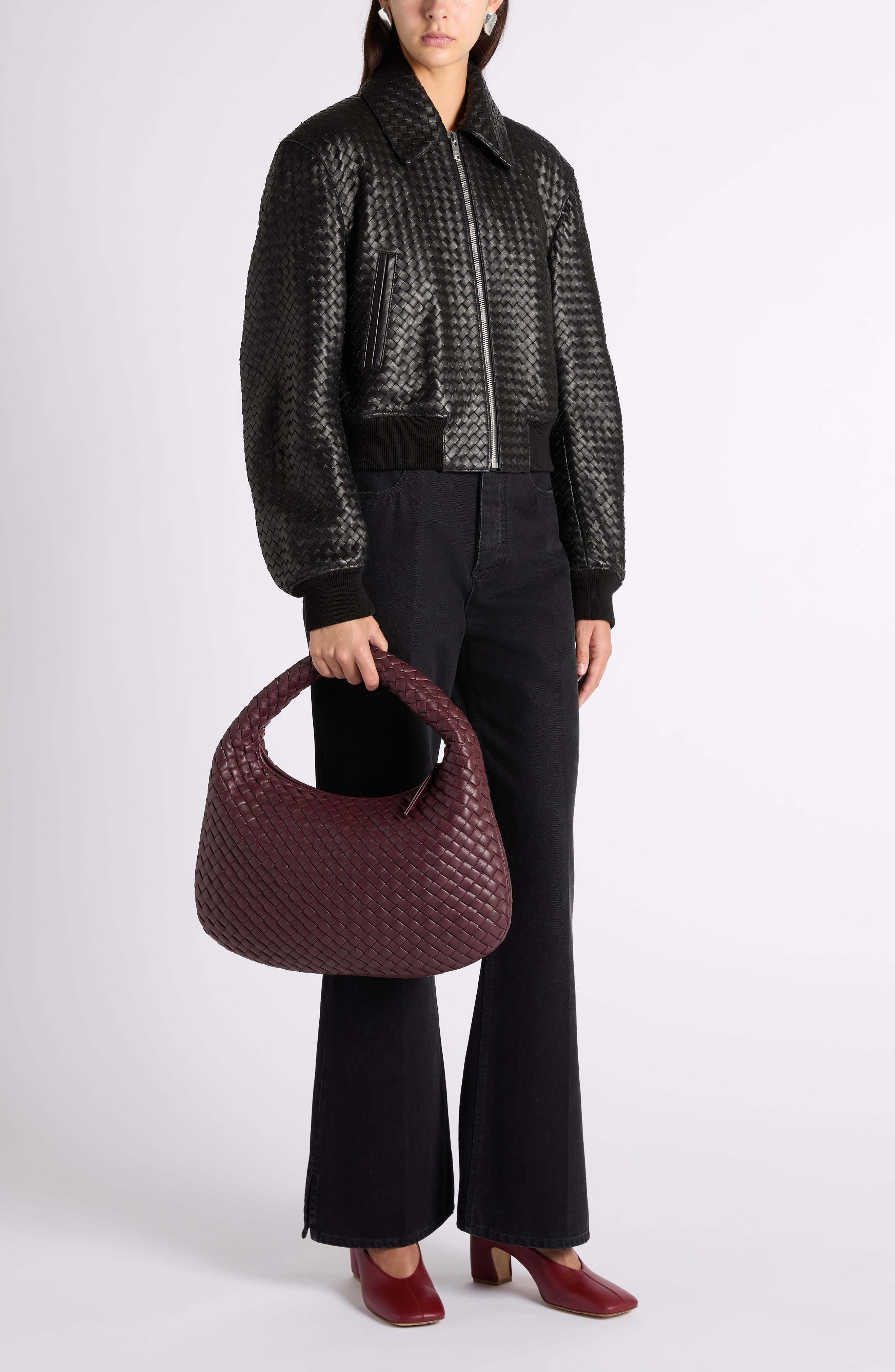 Intrecciato Leather Bomber Jacket - image 2