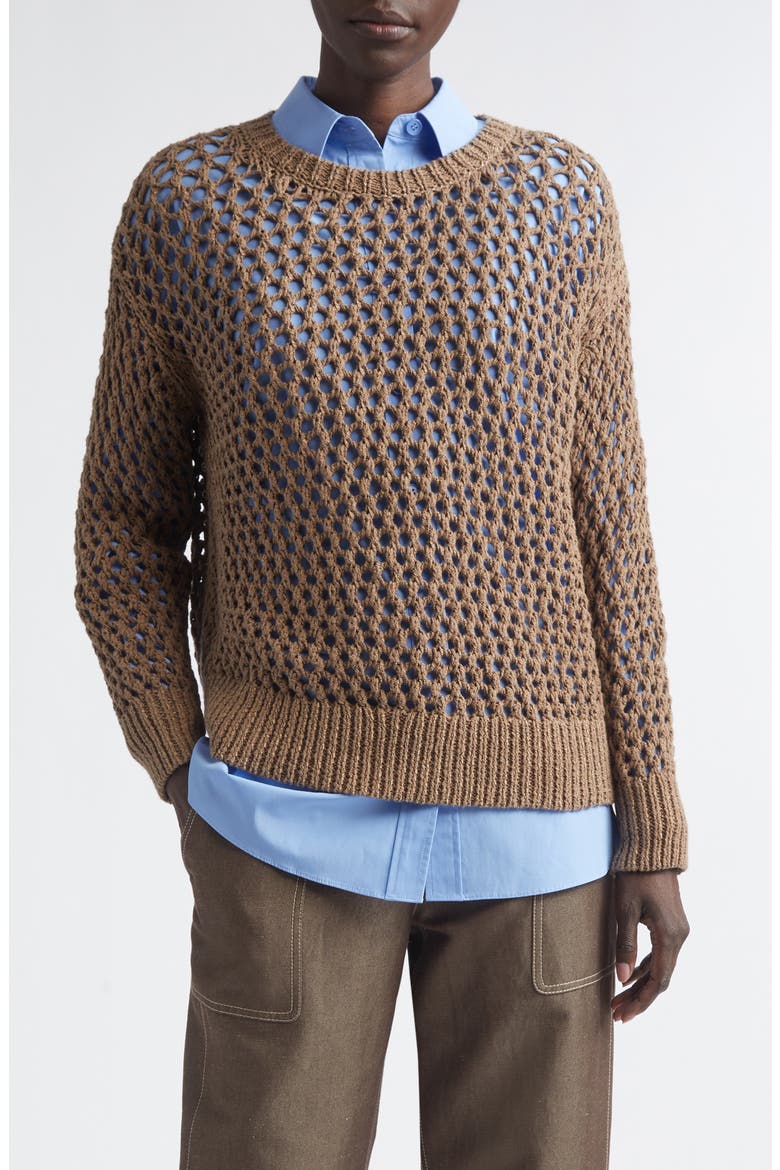 Hand Knit Cotton Open Stitch Sweater, Main, color, ROOT MULTI