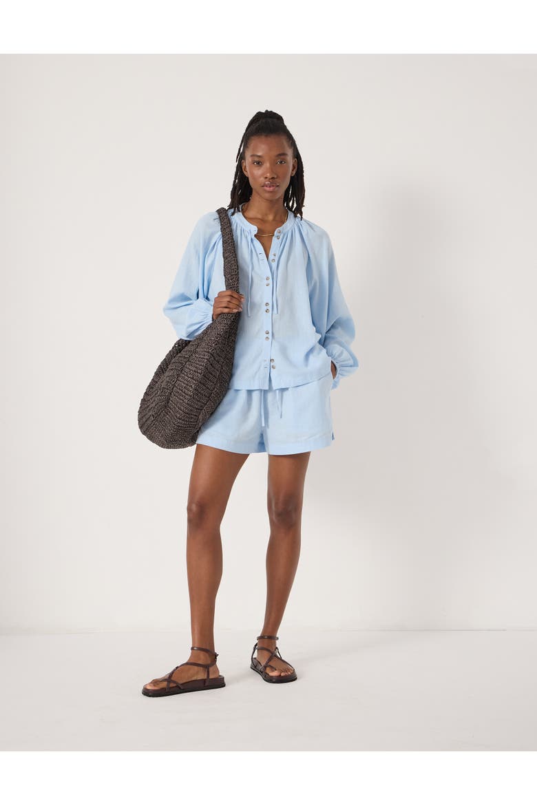 Ernie Gathered Linen Beach Short, Alternate, color, Pale Blue