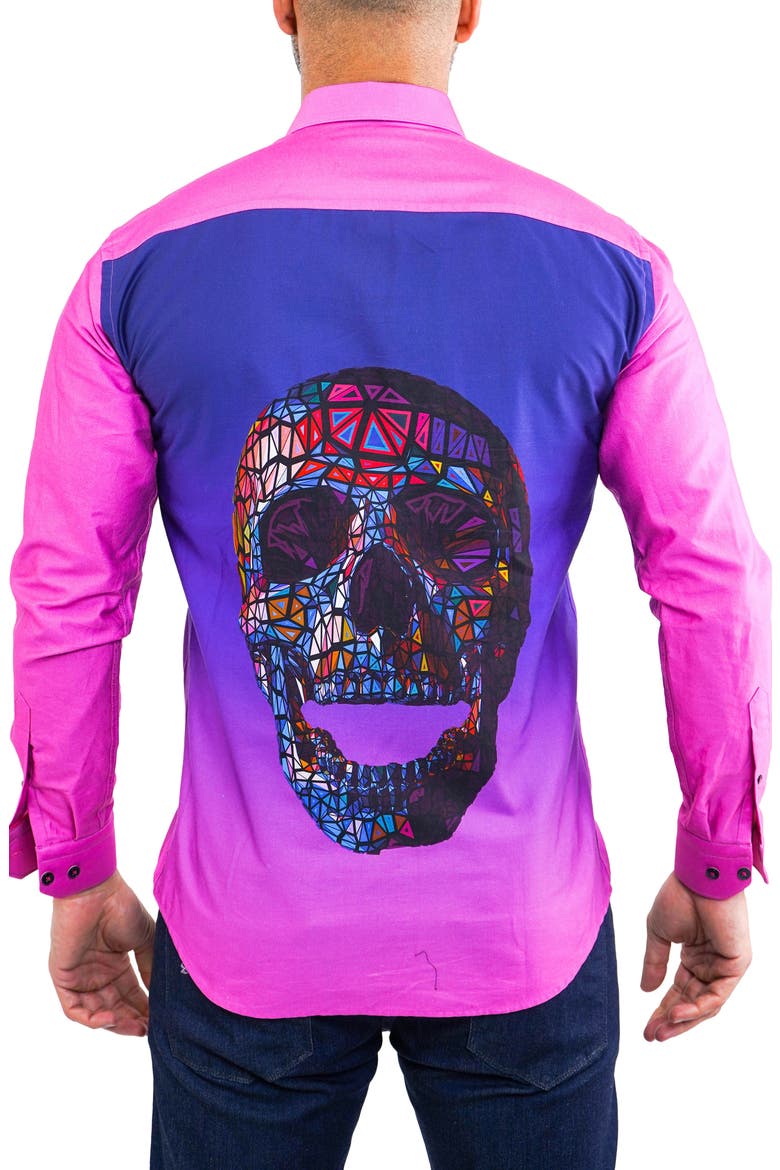 Fibonacci Regular Fit Skull Print Cotton Button-Up Shirt, Alternate, color, PINK