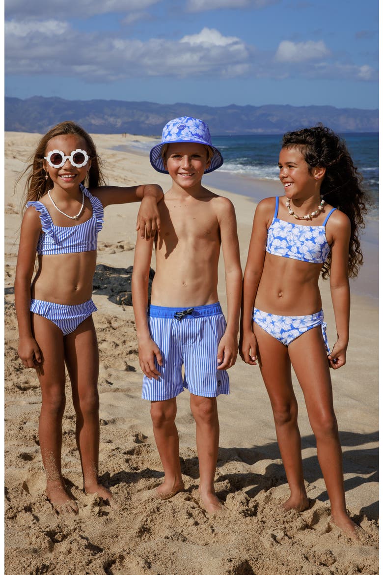 Kids' Pinstripe Volley Swim Trunks, Alternate, color, MARINA BLUE