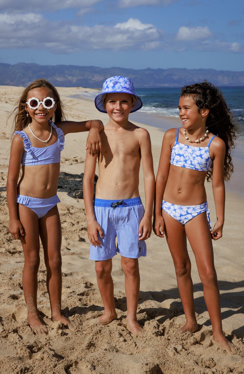 Feather 4 Arrow Kids' Pinstripe Volley Trunks, Alternate, color, Marina Blue