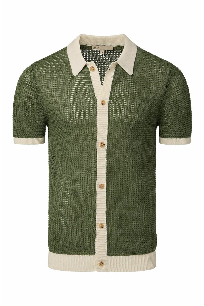 Linen Short Sleeve Button Up Sweater, Alternate, color, SEASPRAY/WHITE