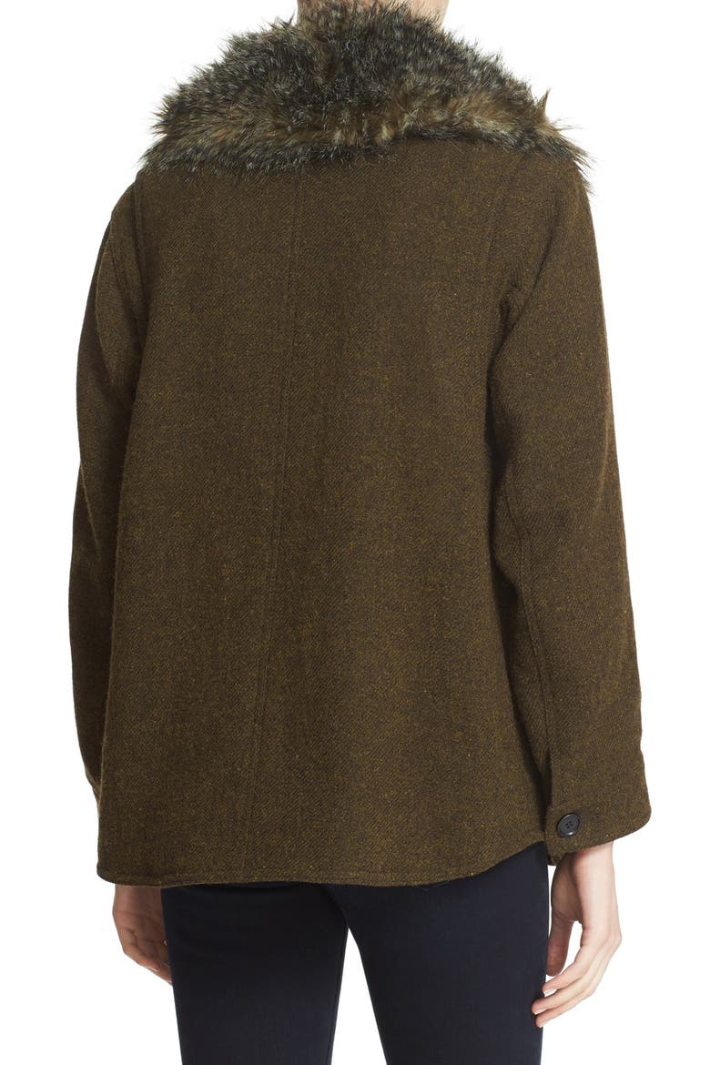 'Flak' Wool Blend Jacket with Removable Faux Fur Collar, Alternate, color, ARMY