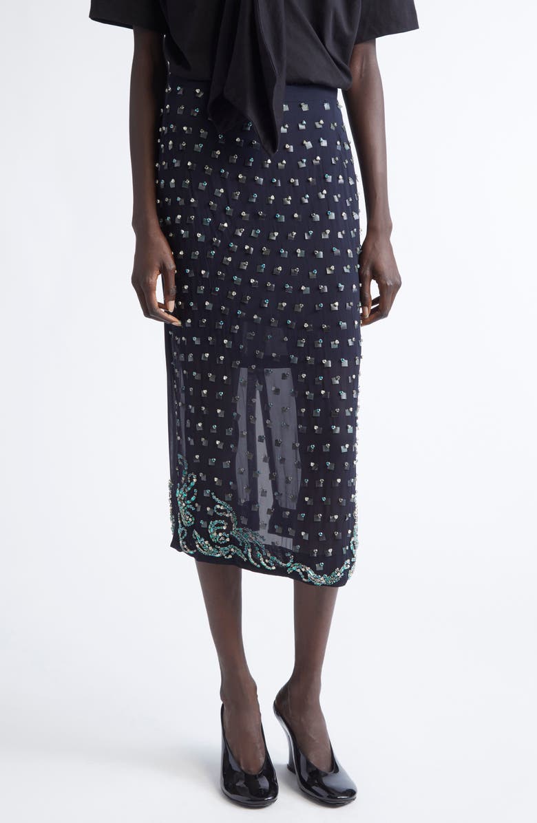 Dries Van Noten Sokna Embellished Midi Skirt, Main, color, Navy