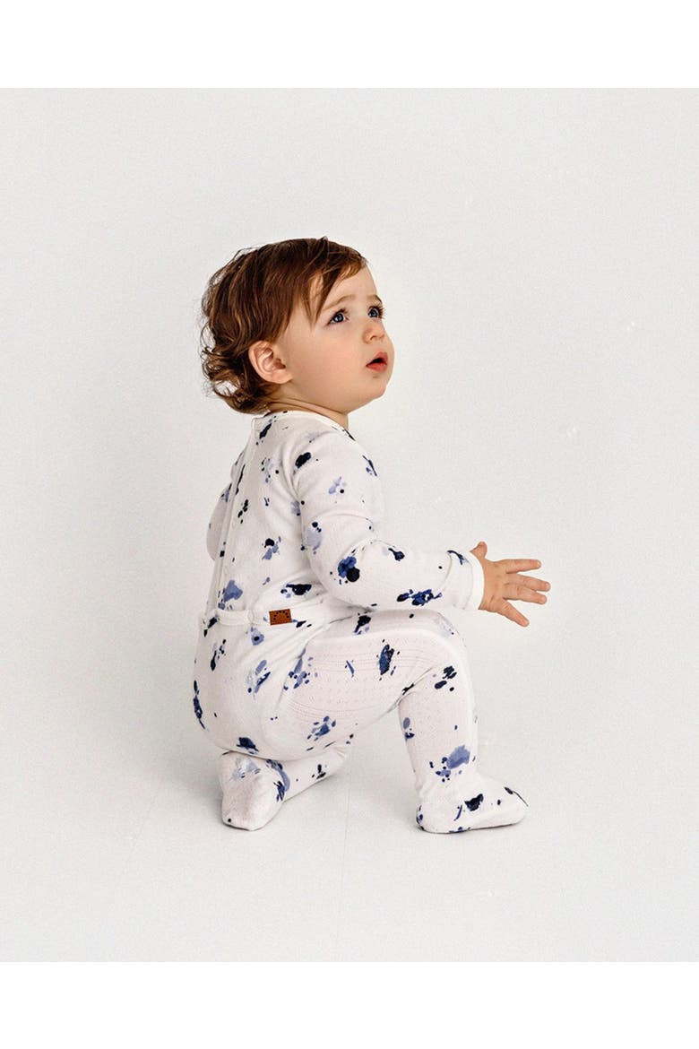 Pointelle Abstract Watercolor Print Footie, Alternate, color, Winter White