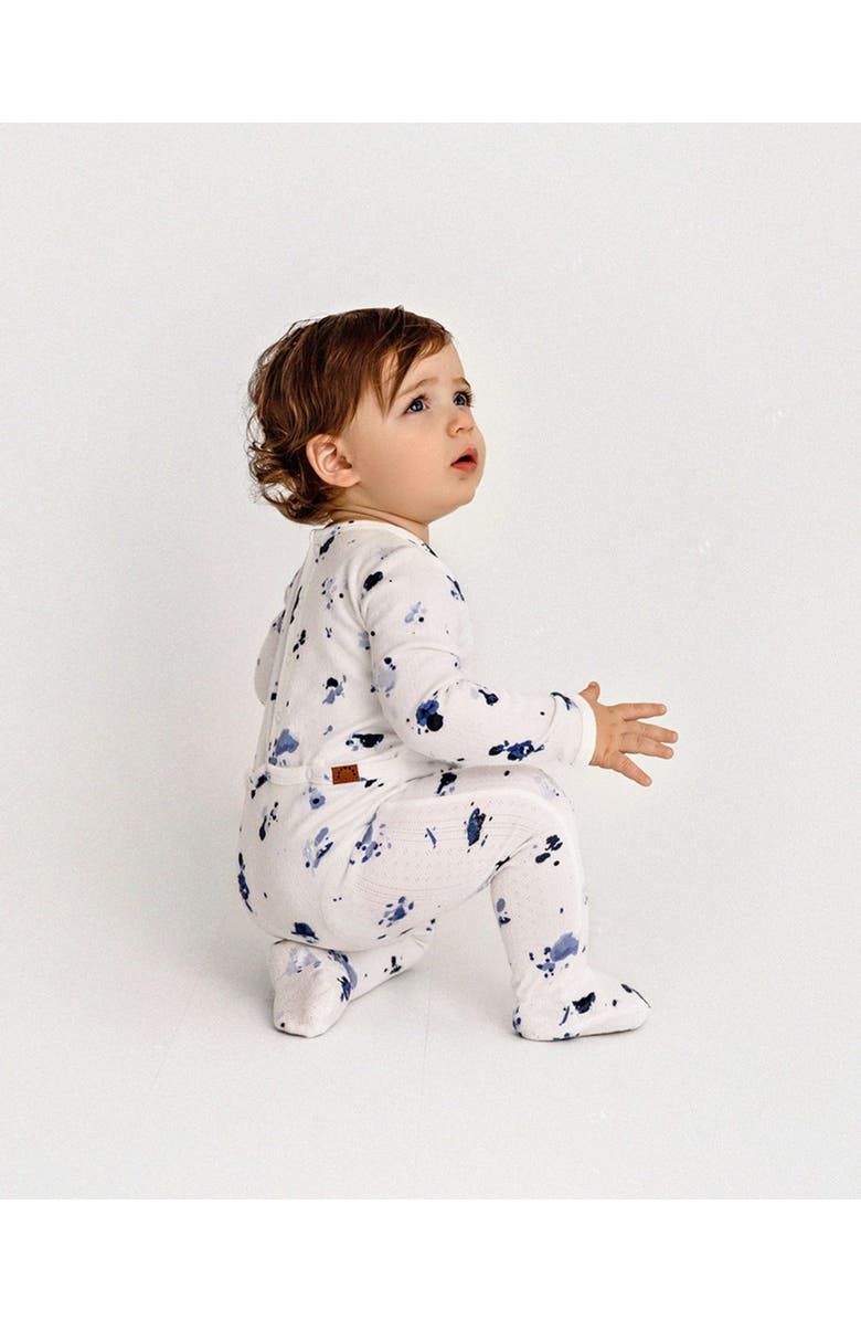 MiniMoi Pointelle Abstract Watercolor Print Footie, Alternate, color, Winter White