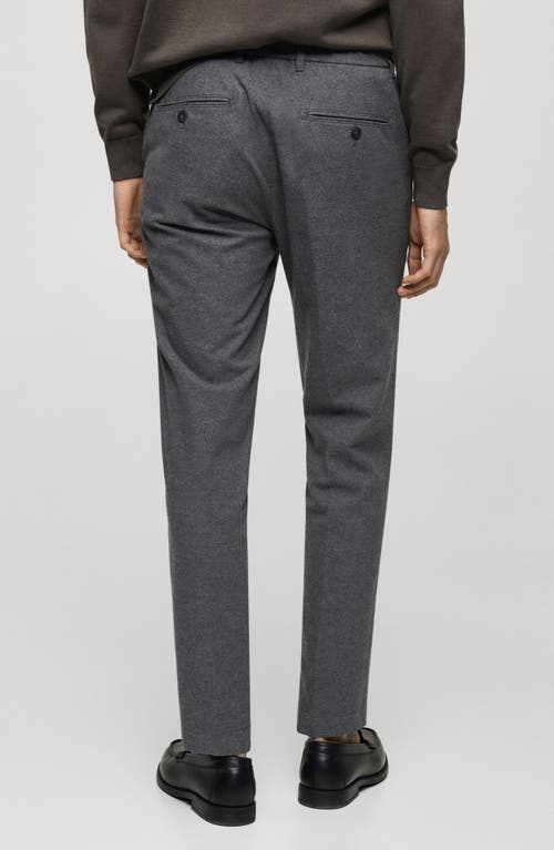 Mango Regular Fit Navy Flat Front Textured Stretch Cotton Pants In Gray
