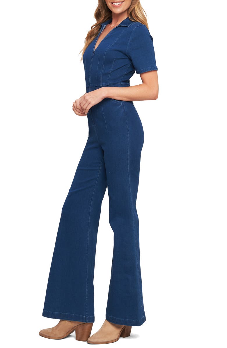 FLYING TOMATO Wide Leg Denim Jumpsuit, Alternate, color, Medium Indigo