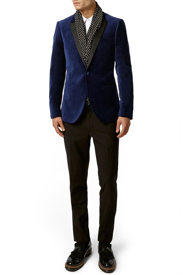 Skinny Fit Blue Velvet Blazer, Alternate, color, BLUE