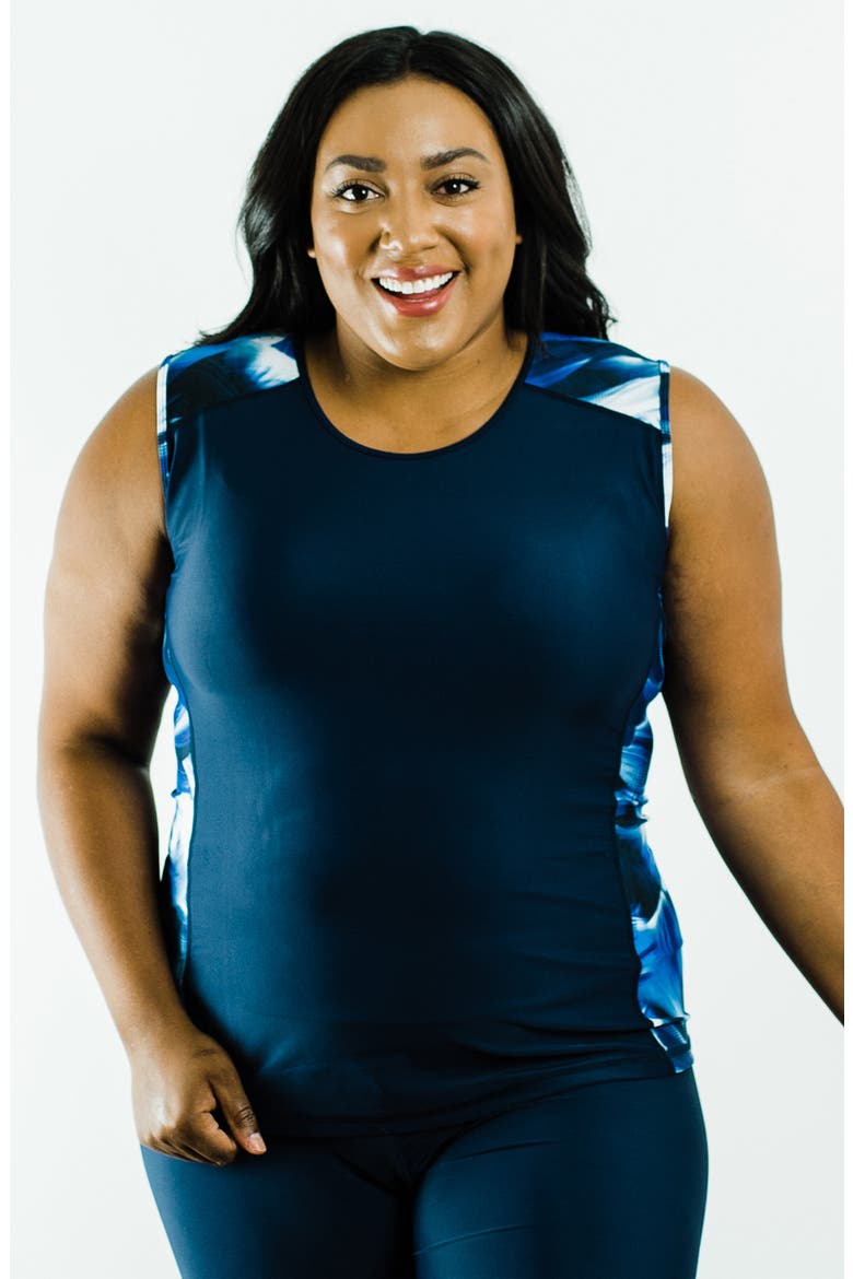 Plus Size Loose Fit Maya Swim Top, Main, color, Navy Wave/Navy