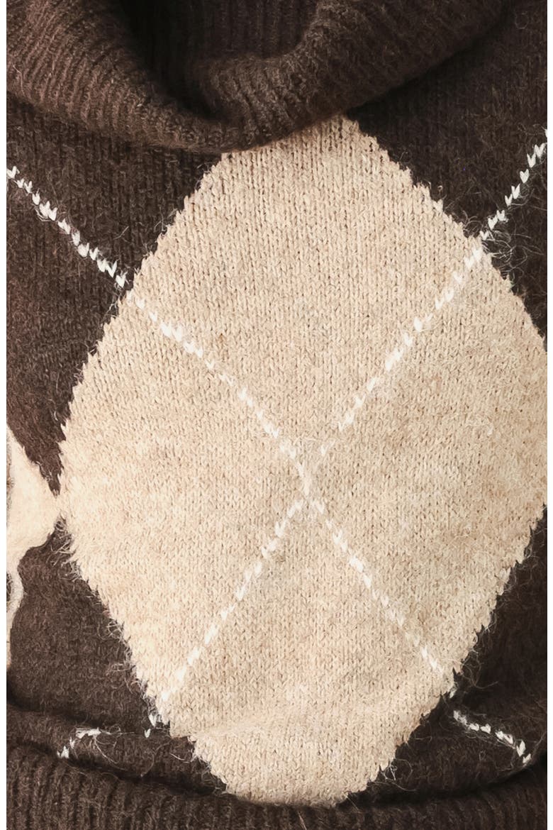 Argyle Cowl Neck Sweater, Alternate, color, BROWN