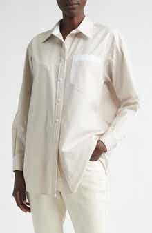 Stripe Oversize Cotton Poplin Button-Up Shirt