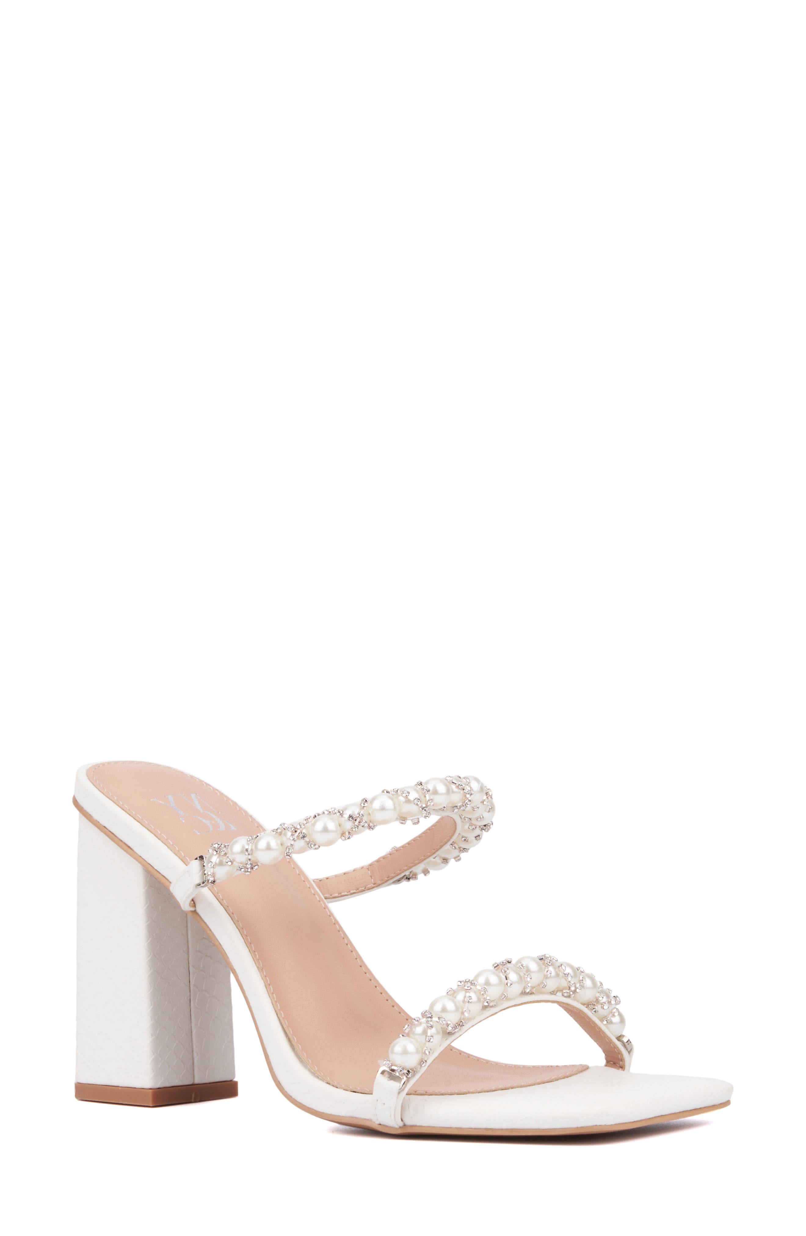 NEW YORK AND COMPANY Calissa Imitation Pearl & Rhinestone Embellished Sandal, Main, color, 