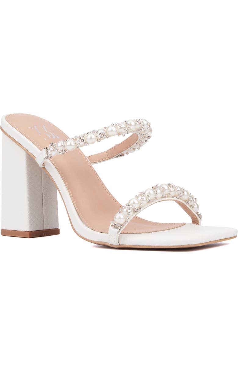 NEW YORK AND COMPANY Calissa Imitation Pearl & Rhinestone Embellished Sandal, Main, color,