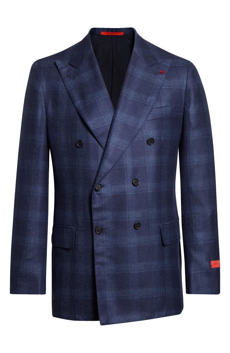 ISAIA Double Breasted Cashsilk Jacket, Main, color, Navy 810