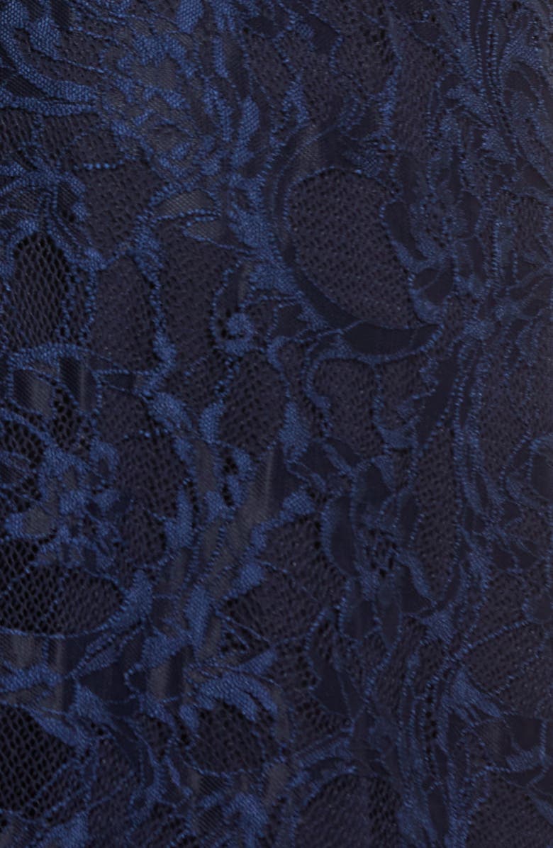 Julia Jordan Flutter Sleeve Lace Mock Neck Midi Dress, Alternate, color, Navy