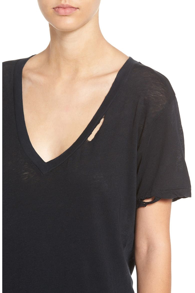 'The V-Neck' Tee, Alternate, color, BLACK BEAUTY ALL TORN UP