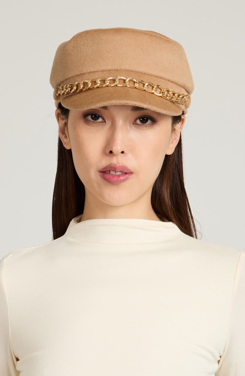 Eugenia Kim Marina Chain Trim Cap, Alternate, color, Camel
