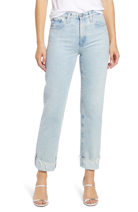 Alexxis High Waist Raw Hem Straight Leg Jeans (Fame)