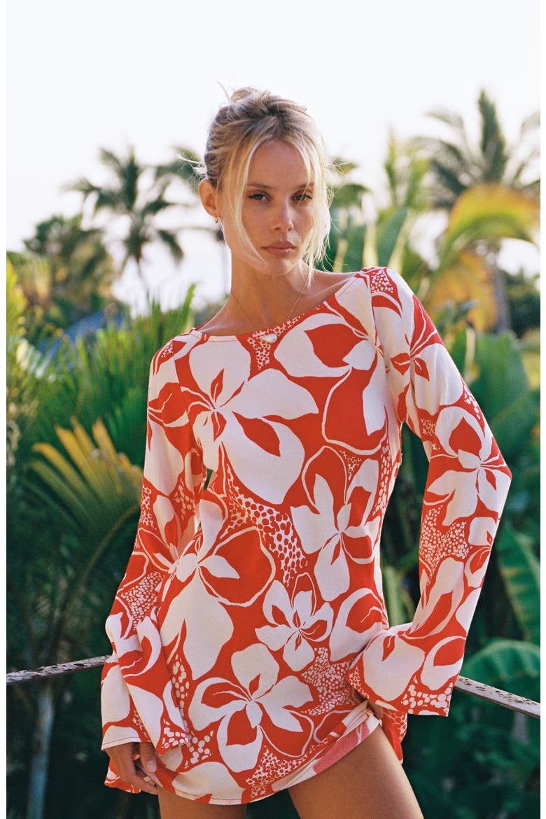 All I Need Long Sleeve Cover-Up Minidress, Alternate, color, HIBISCUS BLOOM