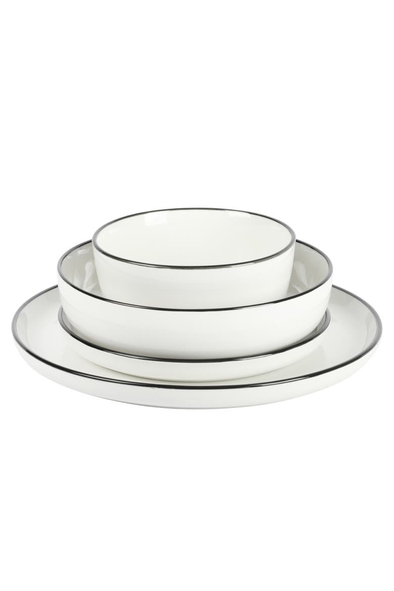 Oslo 16 Piece Dinnerware Set, Alternate, color, White with Black Rim