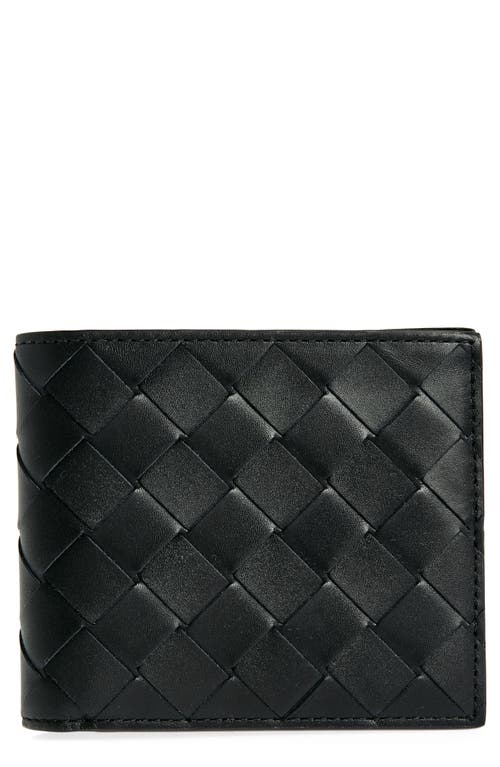 Bottega Veneta Intrecciato Leather Bifold Wallet In Black/mad.bro/silver