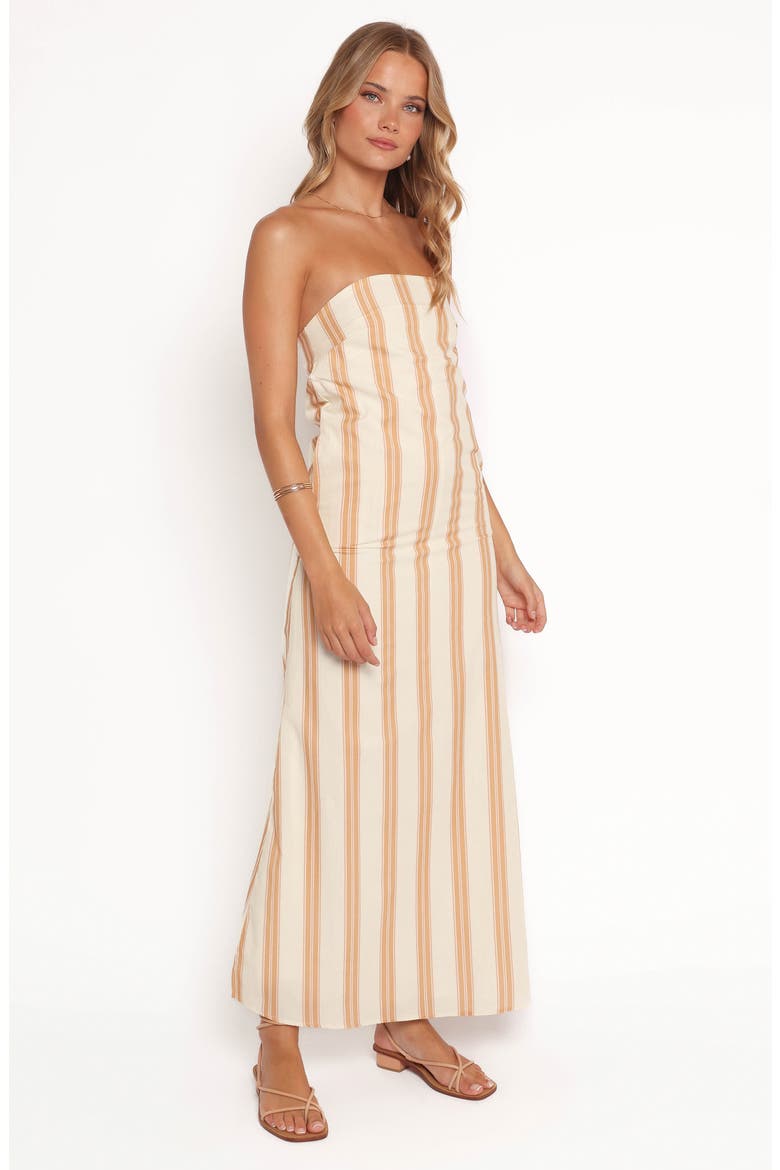 Luisa Stripe Strapless Cotton Maxi Dress, Alternate, color, BROWN STRIPE