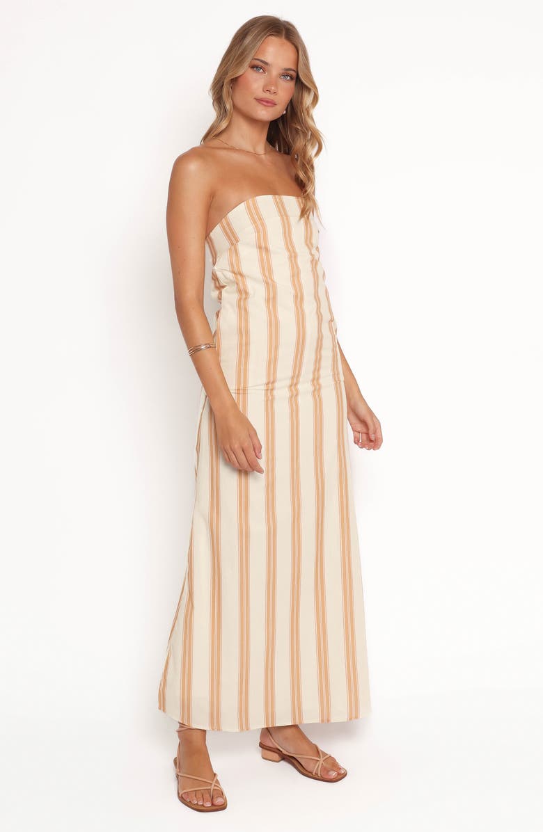 Petal & Pup Luisa Stripe Strapless Cotton Maxi Dress, Alternate, color, Brown Stripe