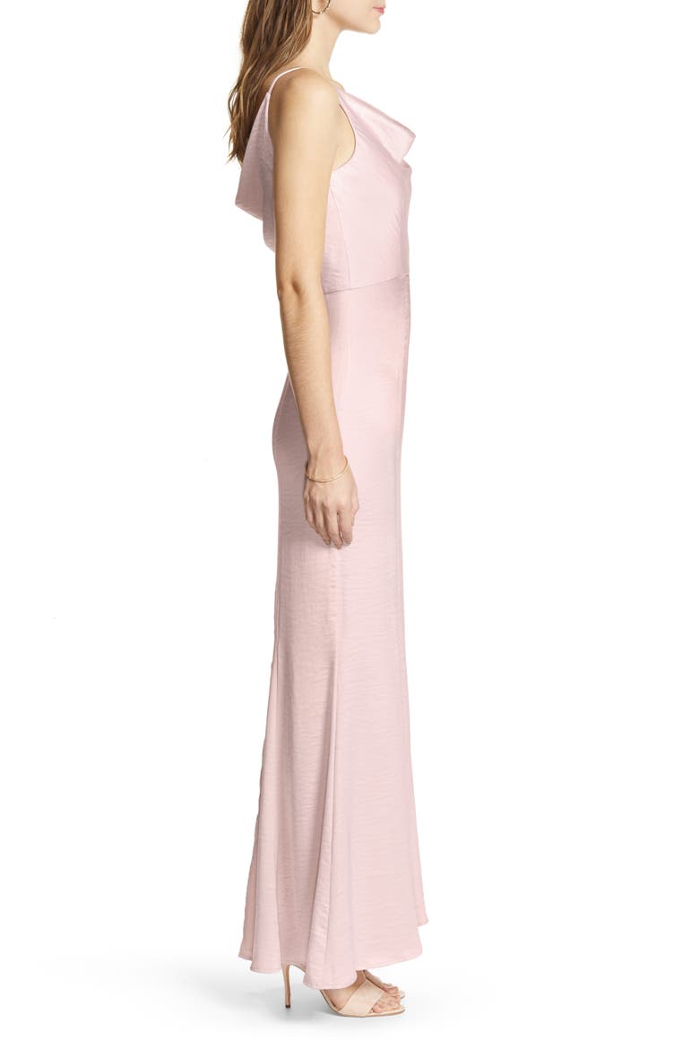 Sima Cowl Neck Satin Trumpet Gown, Alternate, color, MINK