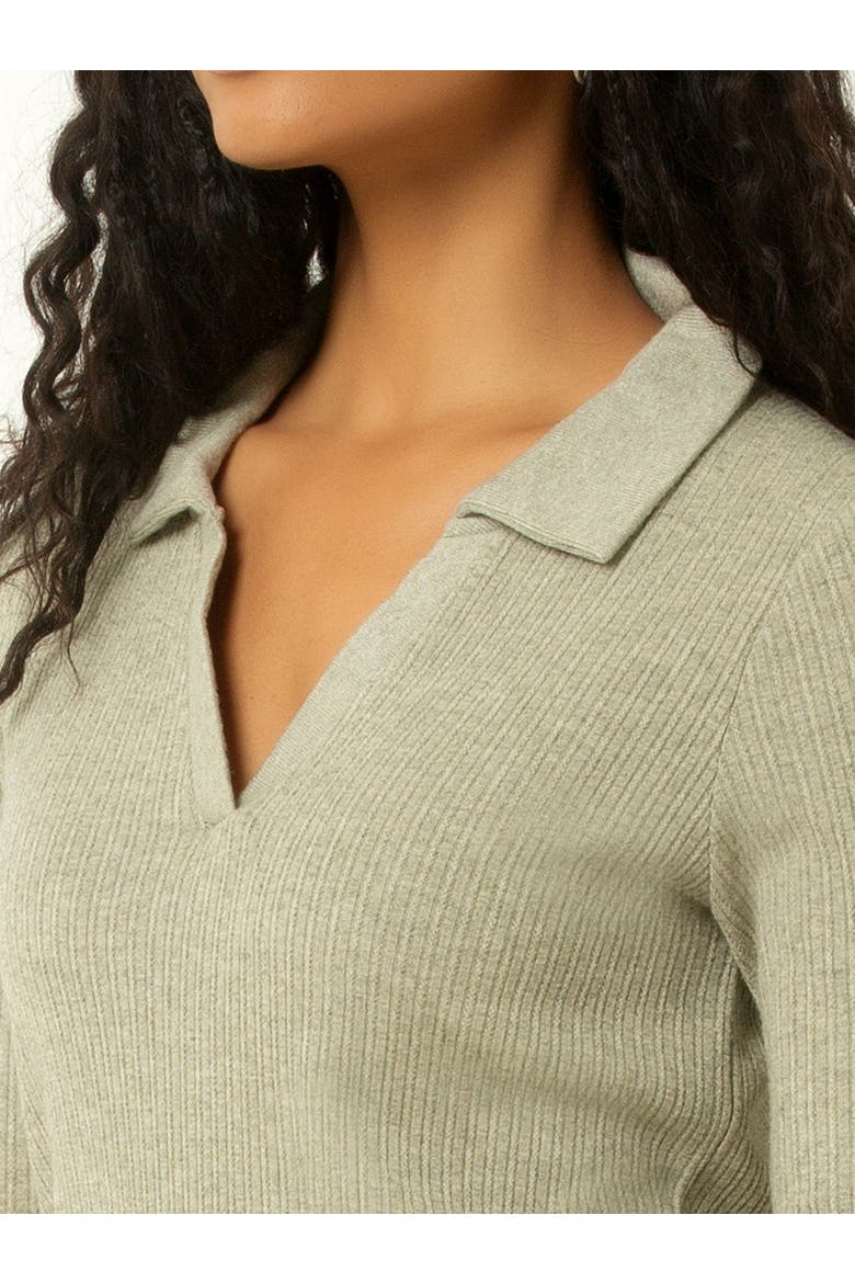 Classic Ribbed V-Neck Sweater with Collar, Alternate, color, Sage