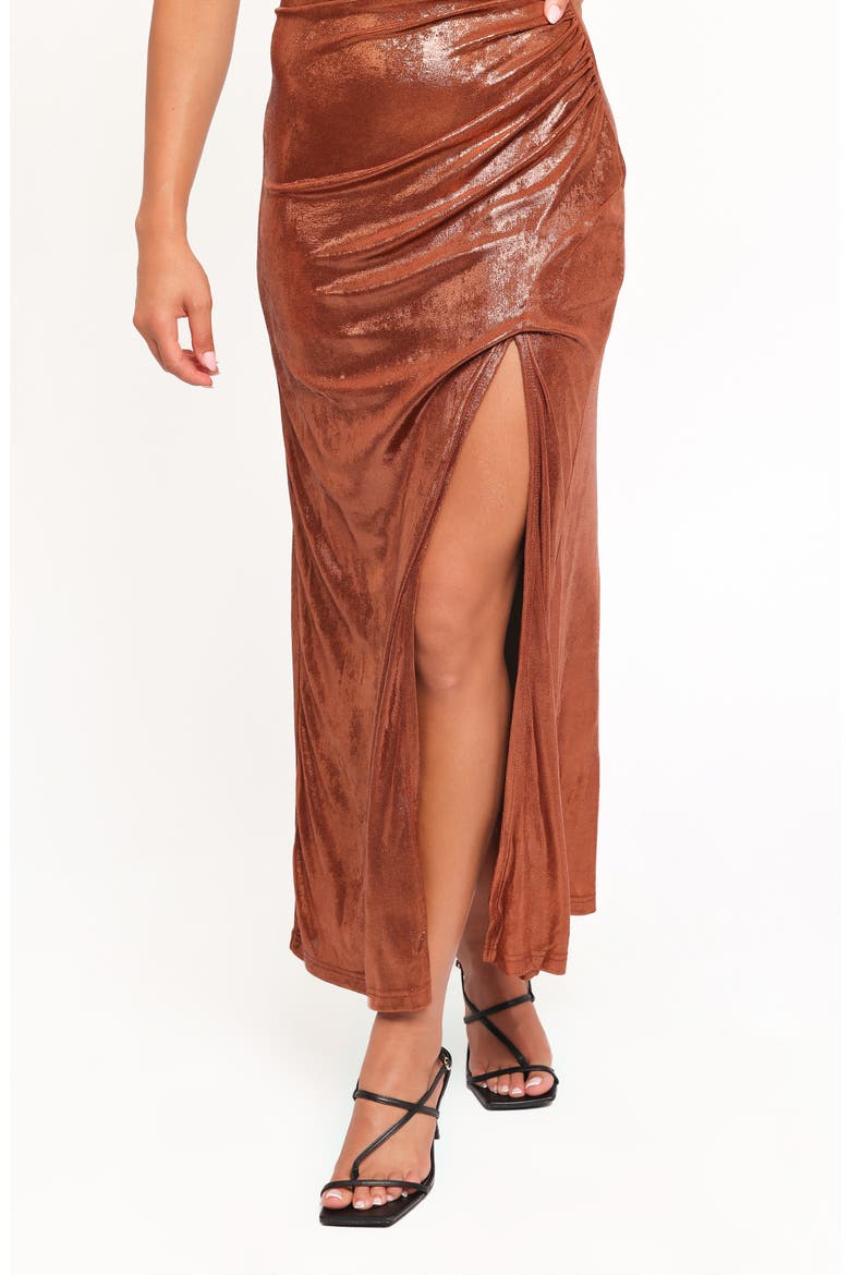 Emerie Ruched Metallic Sleeveless Maxi Dress, Alternate, color, BRONZE