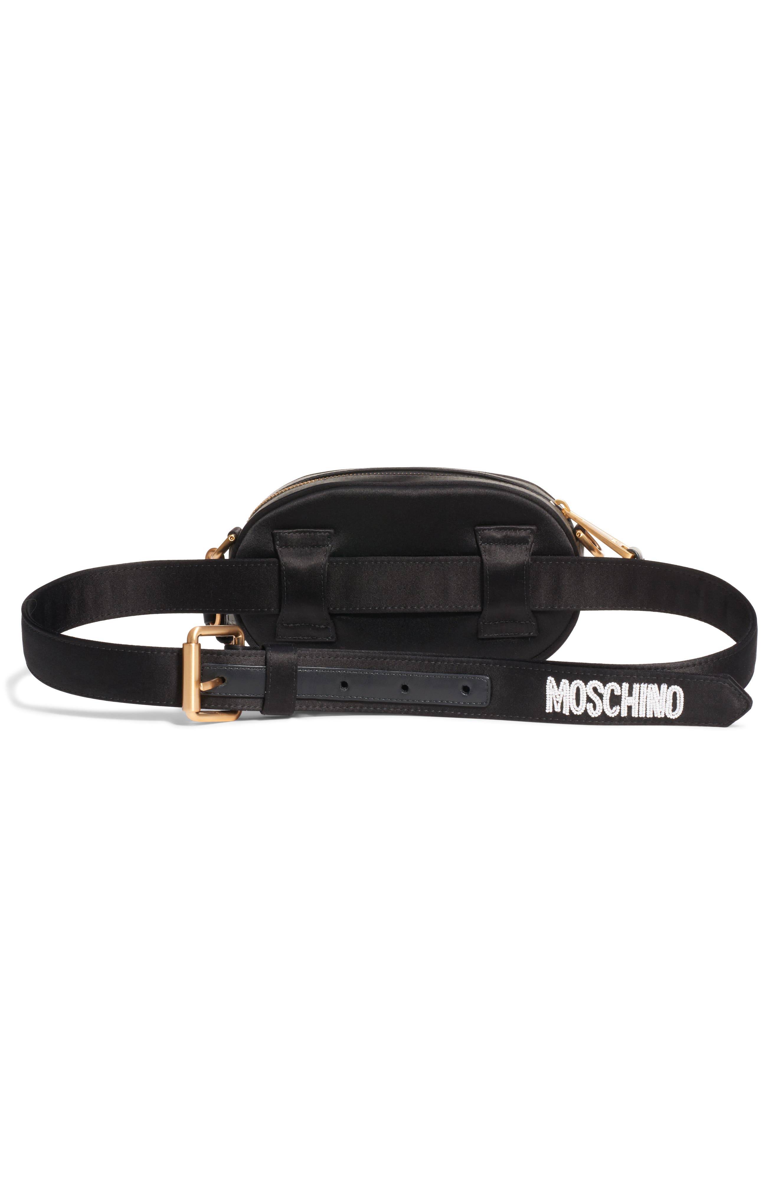 Moschino Beaded Teddy Satin Pouch, Alternate, color, 