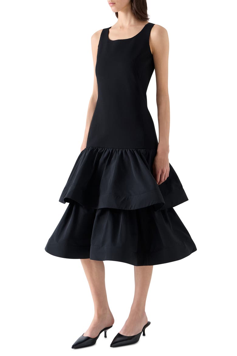 Mixed Media Jersey Midi Dress, Alternate, color, BLACK