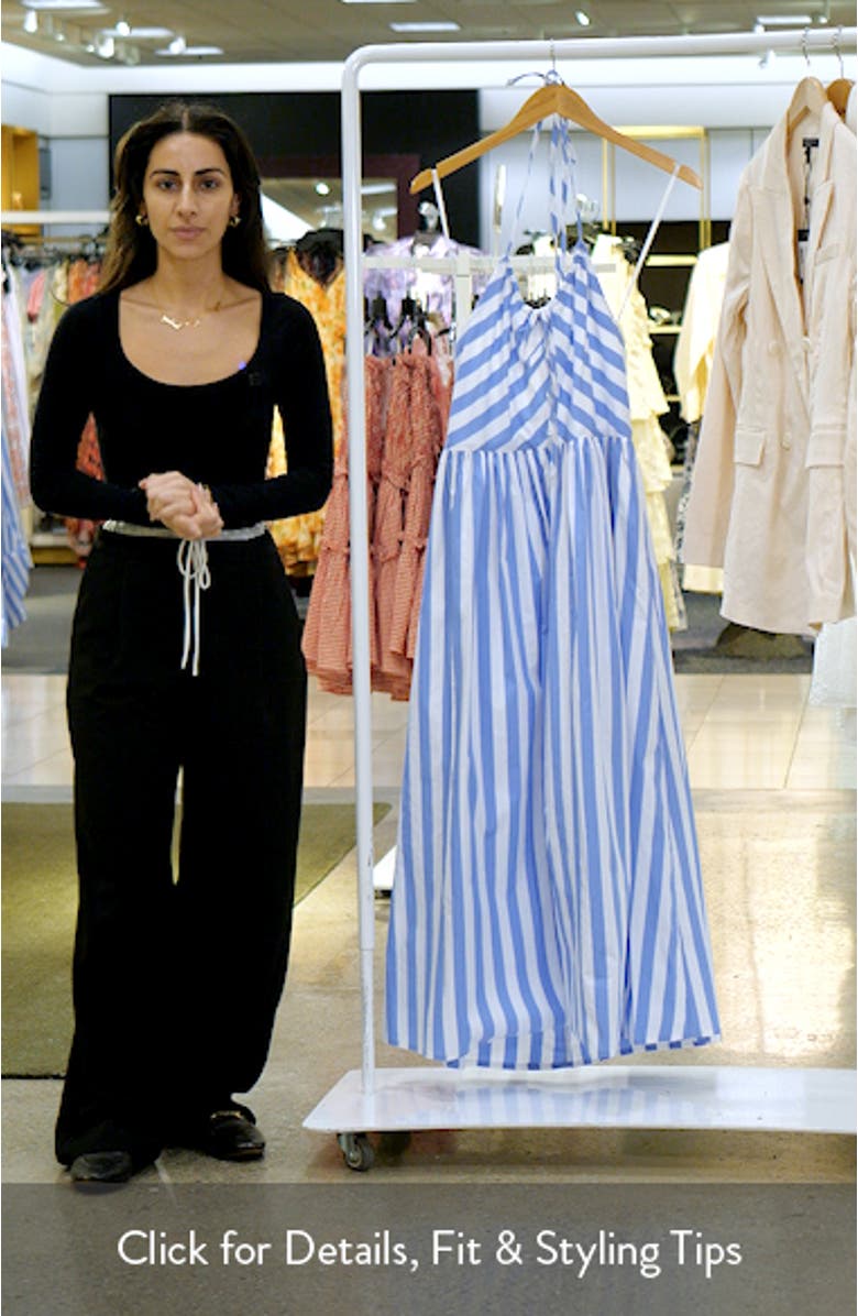 Stripe Halter Neck Cotton Blend Midi Dress, sales video thumbnail