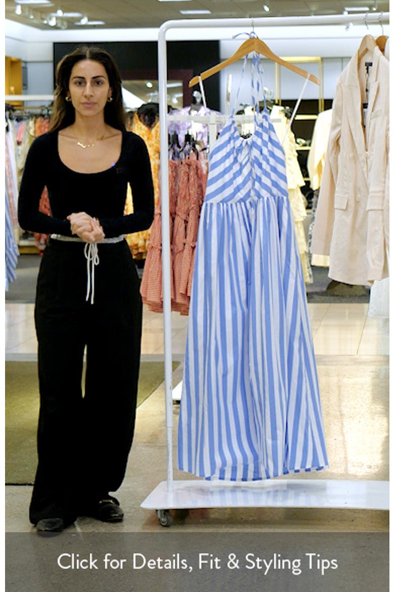 Stripe Halter Neck Cotton Blend Midi Dress video