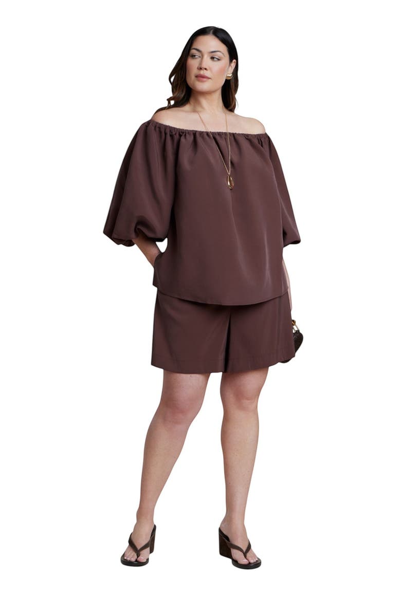 Off The Shoulder Puff Sleeve Top, Alternate, color, HOT FUDGE