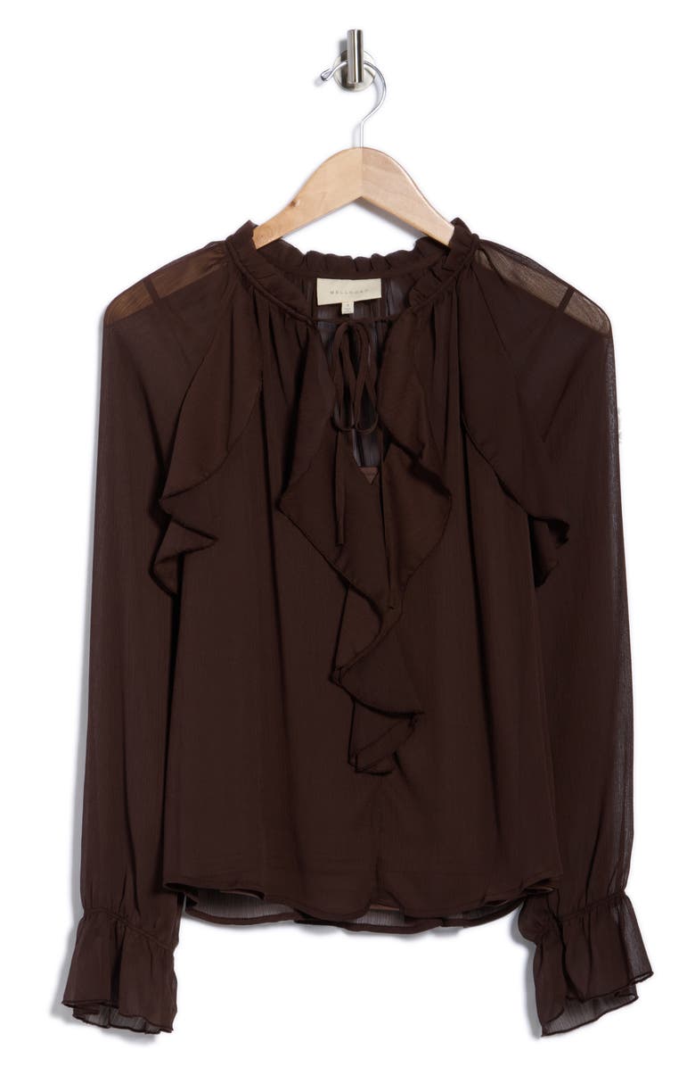 MELLODAY Ruffle Long Sleeve Top, Alternate, color, Coffee