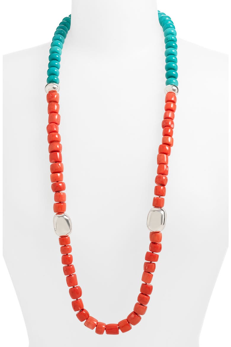 Long Colorblock Stone Necklace, Main, color, CORAL/ TURQUOISE
